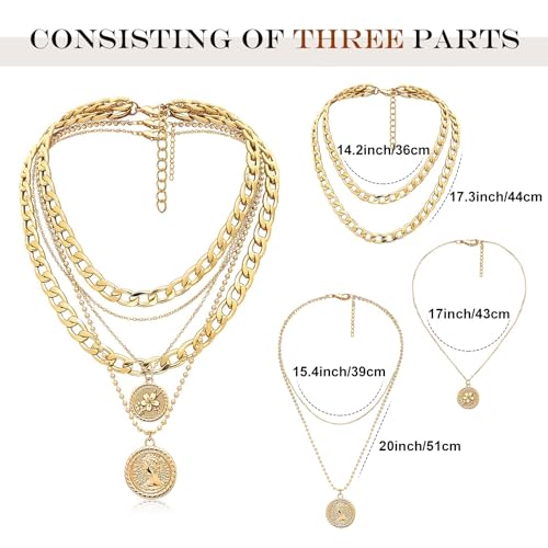 MJartoria Gold Layered Necklaces for Women Trendy Retro Birthflower Coin Pendant Necklace Dainty Chunky Chain Choker Necklaces for Jewelry Birthday Gifts - color: Golden, style: March Birthflower-Sakura