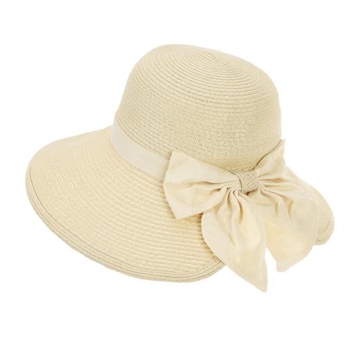 Beach Hats for Women Summer Straw Sun Hats Wide Brim Hat Foldable Packable for Travel Vacation - color: Beige