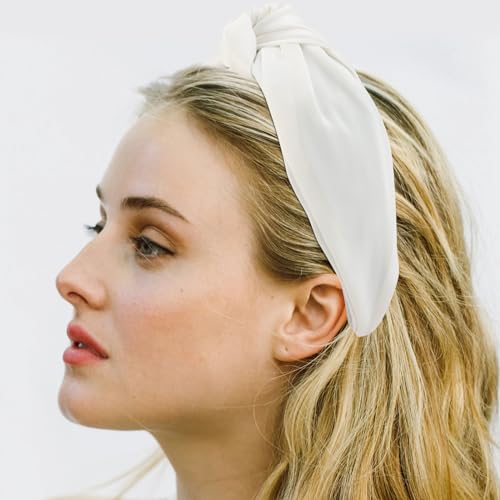 VELSCRUN 2 Pcs Wide Knotted Headbands for Women - Black & White Solid Head Bands for Top Knots, Washing Face, Gifts - color: Black, White