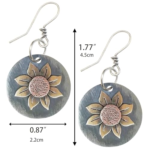Boho Earrings, Statement Earrings, Teardrop Sunflower Earrings, Dangle Ethnic Earrings for Women, Handmade Bohemian Trendy Boho Vintage Jewelry - style: Round Sunflower