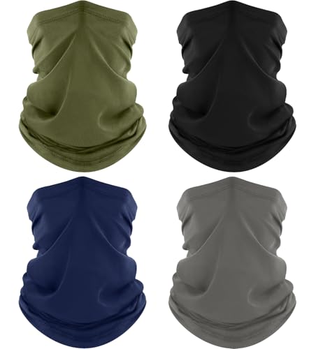 ROXUN 4 Pack Neck Gaiter, Cooling Breathable Face Mask UV Protection Scarf Hiking Bandana for Men/Women - color: Black+gray+navy+army Green