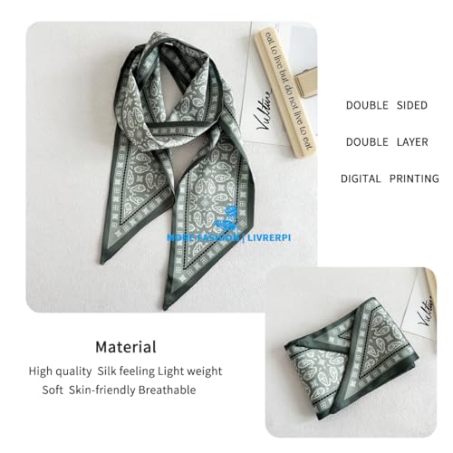 Hair Head Neck Bag Long Scarf Versatile Wrap for Women Soft & Lightweight for Everyday Chic - color: 19 Paisley Green 3.7 X 38 Inch