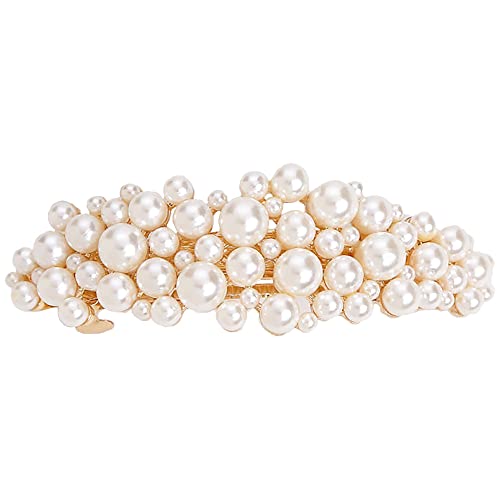 Large Pearl Hair Accessories Metal Vintage Hair Barrettes French Double Clasp Barrettes Decorative Hair Clasps Accessories for Women Girls (Large 01)