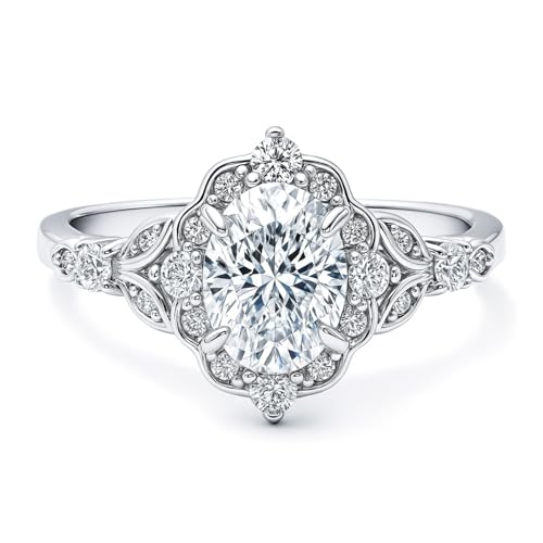 BERRICLE Sterling Silver CZ Halo Wedding Engagement Rings for Women, Oval Cut Cubic Zirconia, 1-3 Piece Sets, Pink/Blue/Clear - style: Halo, Clear
