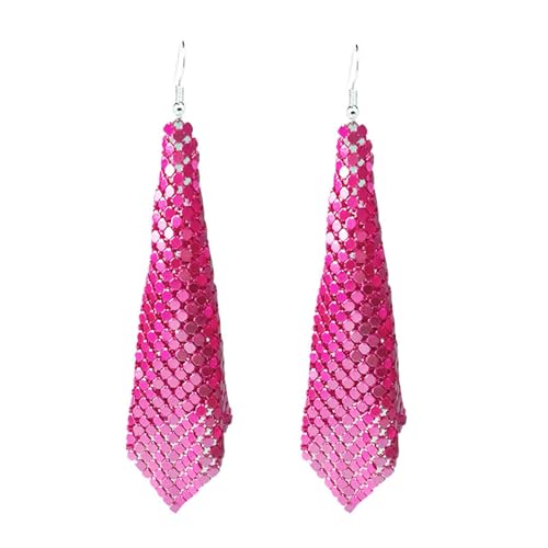 coadipress Metal Mesh Grid Sequins Tassel Long Drop Dangle Earrings for Women Trendy Lightweight Charms Disco Vintage Colorful Long Hook Earrings Bridal Wedding Jewelry - color: Rose Red