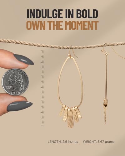 Handmade Boho Hammered Teardrop Earrings Jewelry with 5 Bars for Women - style: Gold