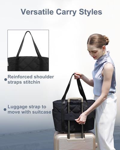 SUPACOOL Tote HandBag for Women, Womens Crossbody Purse Bags, Lightweight Womens Tote Handbags, Quilted Puffy Totebag - color: Full Black, size: Large