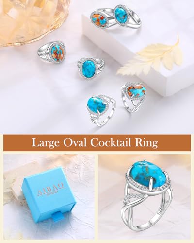 AIBAO 4-12 Ct Large Oval Engagement Rings for Women Natural Turquoise/Lapis Lazuli/Malachite Celtic/Infinity/Love Knot Halo Ring Size 6 to 10 Anniversary Christmas Valentines Gift - style: 4.6 Ct Blue Turquoise & Created White Sapphire