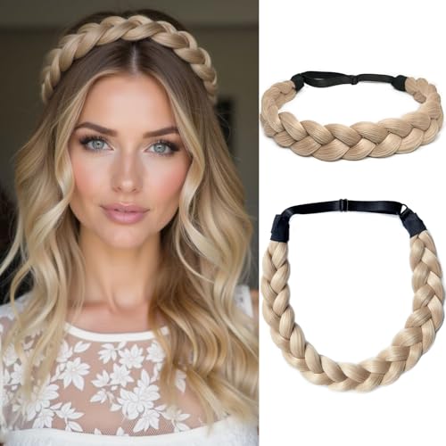 Braided Headbands Hair Piece for Women Synthetic Hair Head Bands Handmade Braid Hairband Hair Accessories Elastic Stretch Headwrap Braided Hair Band - color: 22#-Light Ash Blonde