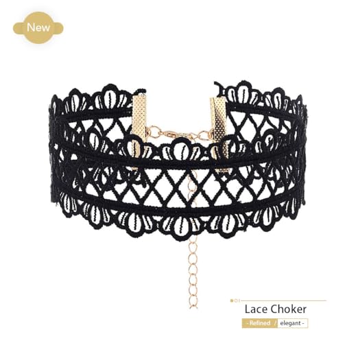 JAKAWIN Black Choker Necklace White Lace Chokers for Women - color: Black