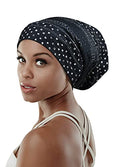 Adjustable Satin Lined Sleep Cap for Dreadlocks Curly Hair Large Head-Stay On Overnight - color: Dark Black