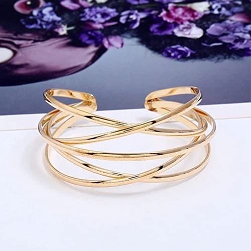 Gold Bangle Bracelets for Women Gold Arm Cuffs Upper Jewelry Bracelets Cuff Multi-layer Bangle Bracelet Adjustable Wide Cuff Bracelet - color: Gold