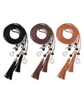 TeeYee Waist Belt Woven Knitted Rope/Chain PU leather 3 Pieces Tassel Rope Skinny Belt - color: 018blacktancoffee
