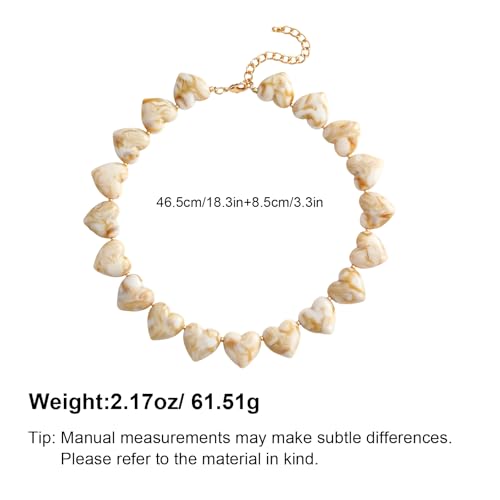 YUJIE Amber Acrylic Heart Choker Necklace for Women Vintage Punk Chunky Necklace Trendy Fashion Accessory - color: beige