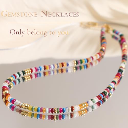 Beaded Gemstone Necklaces for Women Colorful Boho Choker Necklace Beauty And Spirit For Women (blue-silver) - color: mix-purple