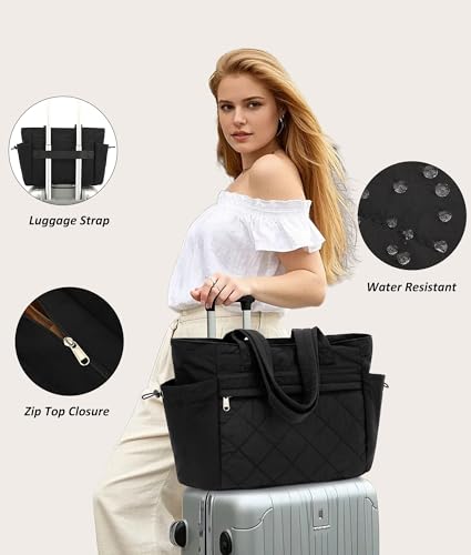 TANTOMI Tote Bag for Women Vegan Leather Purses and Handbags Ladies Waterproof Big Shoulder Bag for Travel - color: Black.f
