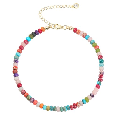 Natural Stone Beaded Anklets Bracelets for Women Handmade Beaded Anklet Bracelet Waterproof Boho Beads Ankle Bracelet Adjustable Summer Jewelry - color: mix color 1