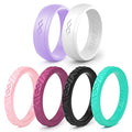 Rinfit Silicone Wedding Ring Sets - Soft, Stackable & Thin Silicone Rings for Her - Womens Rubber Wedding Rings - color: SetJ - Black, Burgundy, White, Lilac, Pink, Aquamarine, size: 5