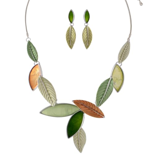 Vintage Chunky Statement Jewelry Set Retro Leaf Floral Geometric Bohemian Boho Bib Necklace Earring Set Fashion Costume Jewelry for Women Girls Wedding Party Prom Unique Gift - style: leaf jewelry set 2-green