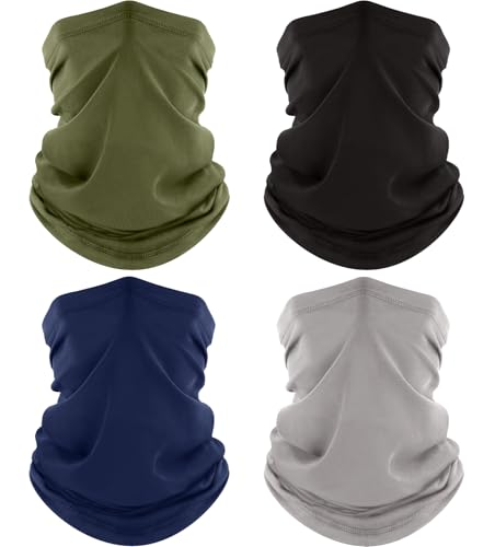 ROXUN 4 Pack Neck Gaiter, Cooling Breathable Face Mask UV Protection Scarf Hiking Bandana for Men/Women - color: Black+light Gray+navy+army Green