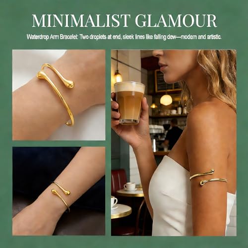 Arm Cuff Bracelet for Women Silver Upper Arm Cuffs Bracelet Water Droplet Shaped Bangles Minimalist Style Fashion Mermaid Costume Jewelry Party Accessory - style: Big Gold Style