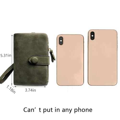 AOXONEL Women's Small Bifold Leather wallet Rfid blocking Ladies Wristlet with Card holder id window Coin Purse - color: Army Green