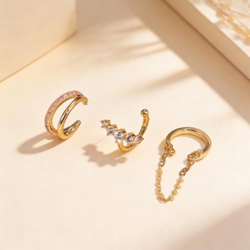 Ear Cuffs Non-Piercing for Women Dainty 14K Gold Plated Clip On Cartilage Earrings Hypoallergenic Huggie Hoop Cuffs Fake Earings for Non Pierced Ears - color: B:ear cuff