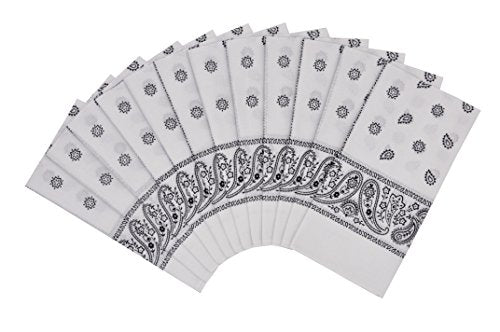 Vamqor 12pcs Bandana for women and men 100% Cotton Custom Fashion Paisley Design Multifunctional Outdoor Square Handkerchief - color: White