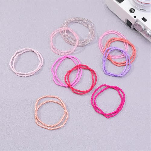 Fuqimanman2020 18Pcs Boho Stackable Beaded Bracelets for Women Colorful Handmade Multilayered Rice Beads Anklets Set Summer Beach Bohemian Jewelry Gift - color: Style 2 Pink