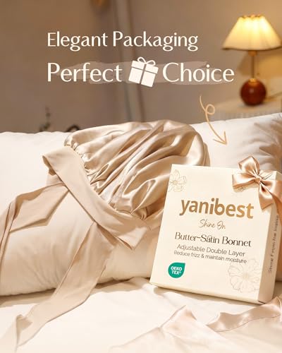 YANIBEST Adjustable Satin Bonnet for Sleeping Women Double Layer Hair Wrap Reduce Friction Prevent Frizz Natural Curly Hair - color: Champagne