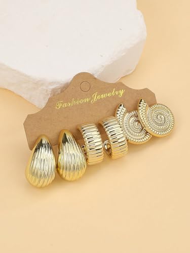 12 Pairs Chunky Gold Hoop Earrings for Women Trendy, Gold Plated Lightweight Hypoallergenic Stack, Thick Open Twisted Huggie Hoops Earring Set - color: 9 Pairs Gold Chunky