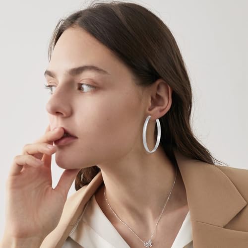5mm Wide Gold Hoop Earrings for Women, 14K Gold Plated Big Chunky Hoop Earrings with S925 Sterling Silver Post, Hypoallergenic Lightweight Earrings Jewelry for Women 30/40/50/60/70mm - color: Silver-50mm