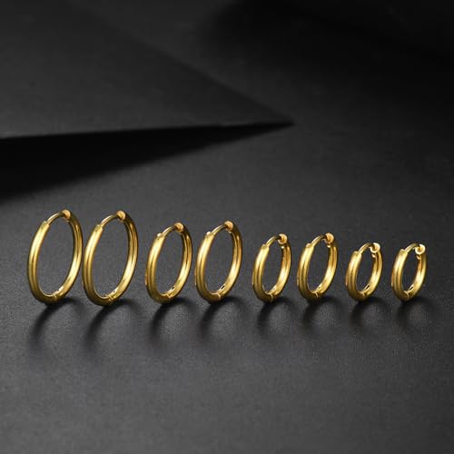 316L Surgical Stainless Steel Huggie Hoop Earrings 6mm 8mm 10mm 11mm 12mm 14mm Hypoallergenic Earrings Hoop Cartilage Helix Lobes Hinged Sleeper Earrings For Men Women - style: "(D6/8/10/12) THK 1.5mm T GOLD"