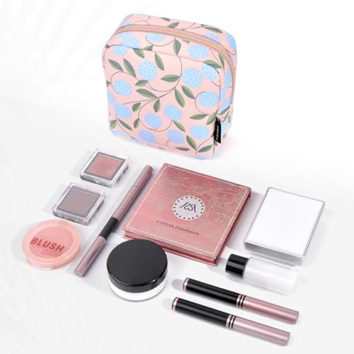 MAANGE Small Makeup Bag for Purse, Portable Cosmetic Bag, Mini Makeup Bag with Slip-in Pockets, Cute Make Up Bag, Pouches for Purse Women (Pink Plants) - color: 1 Piece-Mini