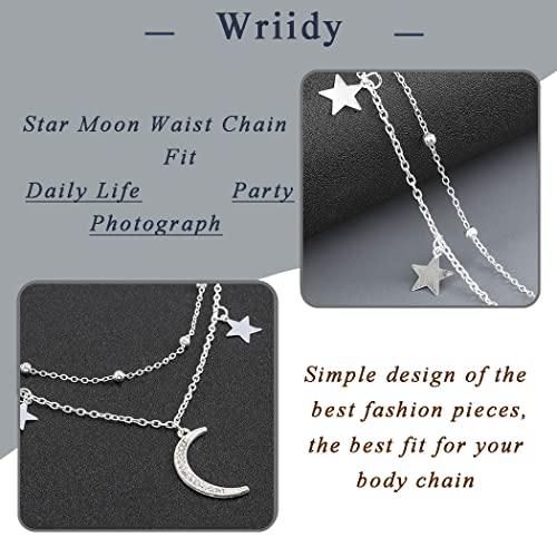 Layered Beads Waist Chain Gold/Silver Sun Belly Chain Bikini Body Chain Women Adjustable Beach Waist Jewelry Accessories - size: Large, style: Silver Moon