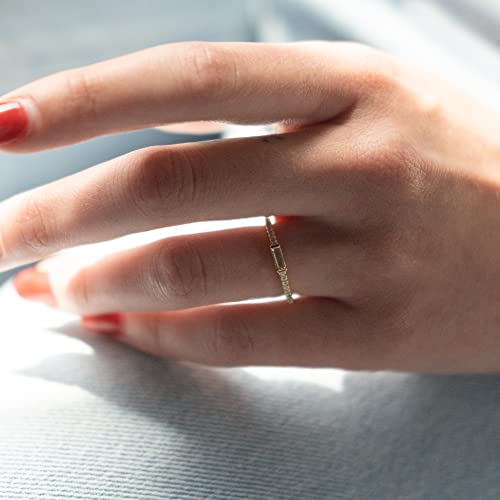 espere Minimal Dainty Baguette Wedding Band Ring | Lab-Created Emerald Cut Cubic Zirconia Stacking Ring | Anniversary Band for Her - color: Clear CZ - Gold