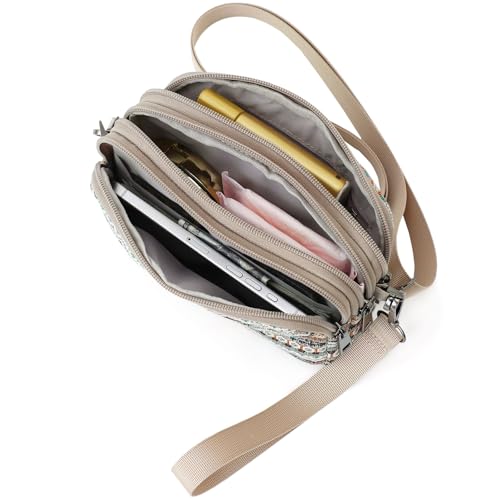 Small Wristlet Wallet for Women, 3-Zip Crossbody Phone Purse - color: Geometry/Jacquard