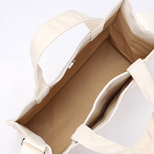 WantGor Tote Bag for Women, Corduroy Crossbody Bags Shoulder Handbag Small Satchel Hobo Bag Purse - color: Beige
