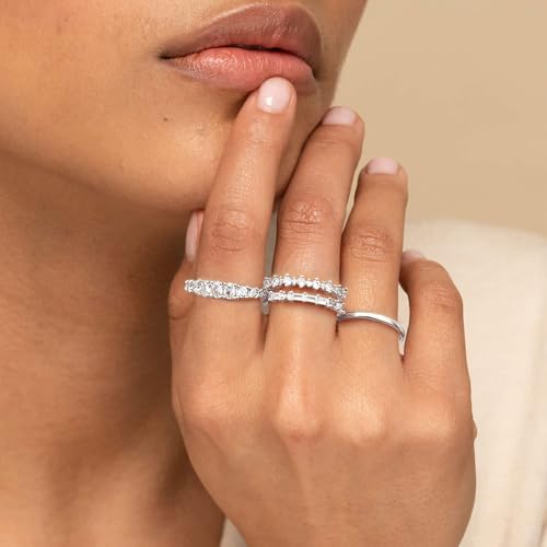 TOBENY Stackable Gold Rings for Women Non Tarnish Dainty 14K Gold Plated Stacking Cubic Zirconia Thumb Ring Set Trendy Statement Promise Wedding Bands Engagement Rings for Women Size 6 7 8 9 10 - color: 02-4Pcs Silver Stacking Rings