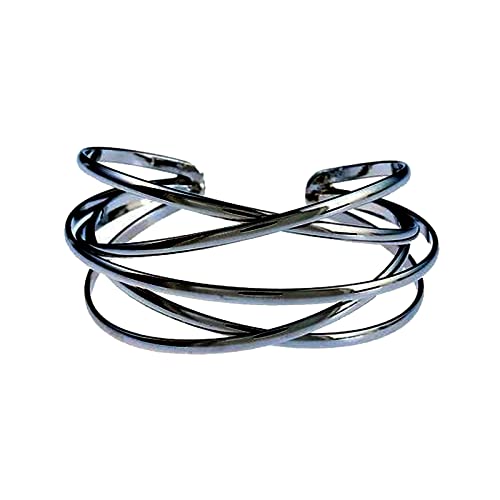 Gold Bangle Bracelets for Women Gold Arm Cuffs Upper Jewelry Bracelets Cuff Multi-layer Bangle Bracelet Adjustable Wide Cuff Bracelet - color: Black