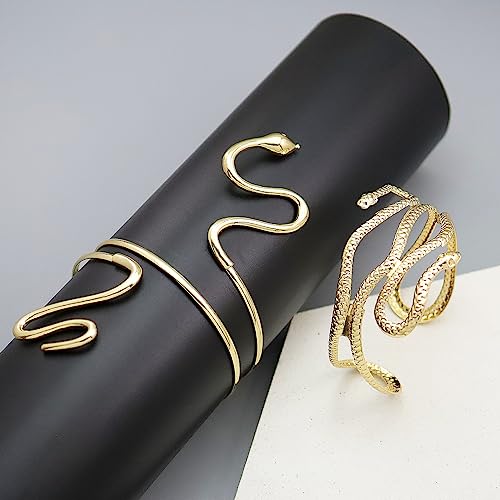QuneusHot 2 Piece Snake Arm Cuff Cleopatra Serpent Upper Arm Band Spiral Armlet Bracelet Egyptian Costume Jewelry Bangle for Women Men - color: Gold