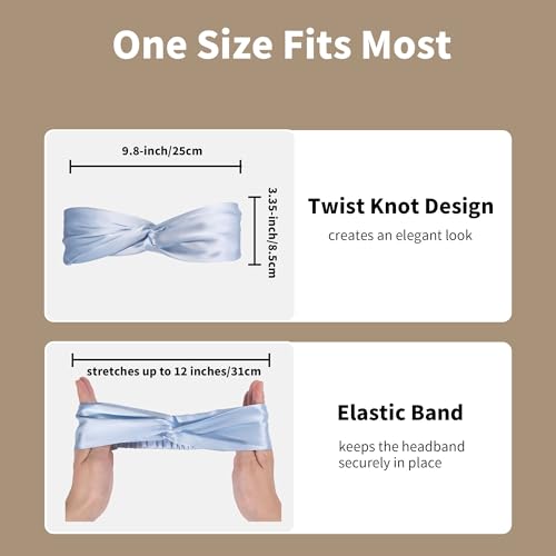 ZLYC Mulberry Silk Headband Elastic Twist Knotted Head Bands for Women's Hair, Solid Light Blue - color: Solid Light Blue