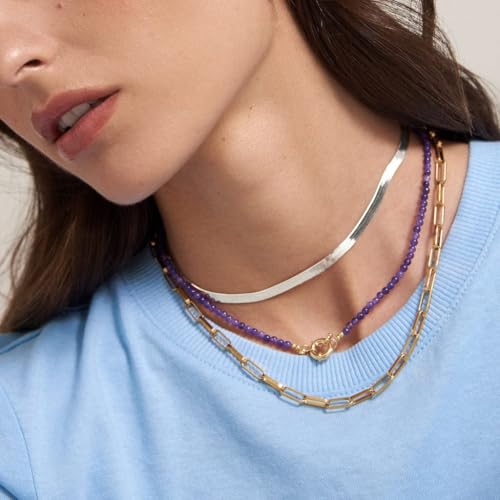 NECOCY 14K Gold Plated Necklaces for Women, Dainty Gold Herringbone Choker Necklace Thin Layered Snake Chain Jewelry for Gifts - color: SL-5MM 14" Herringbone Necklace