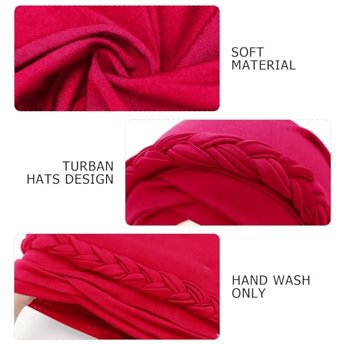 African Women Turban Caps Beanie Pre-Tied Twisted Braids Headwraps for Women Head Scarf Chemo Cancer Headwear Cap - color: 3 Pack Twisted Braid: White, Red, Black