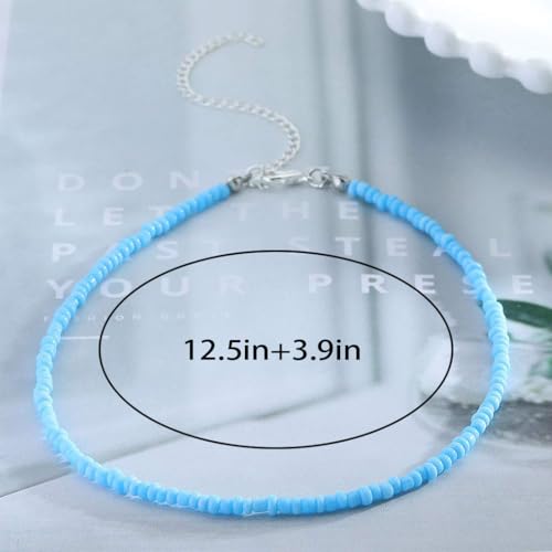 Tgirls Boho Choker Necklace Chain Rice Beaded Necklaces Seed Bead Necklace Accessory for Women - color: Blue