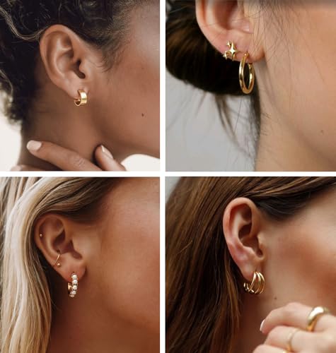 36 Pairs Gold Hoop Earrings Set for Women, Chunky Gold Earrings Multipack, Trendy Silver Hoop Earring Pack Jewelry - color: Style2-gold