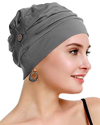osvyo Cotton Chemo Turbans for Women Cancer Hairloss hat - Cotton Lightweight Headwear Sealed Packaging - color: Cotton Dark Grey