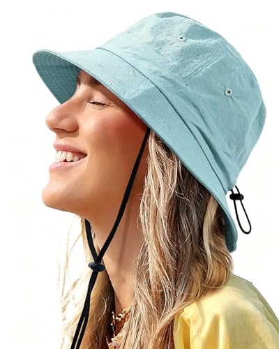 Water-Resistant Bucket Hat for Women Men Rain Hat UPF 50+ Boonie Sun Hat Foldable Summer Floppy Fishing Safari Hats - color: Dusty Teal Blue