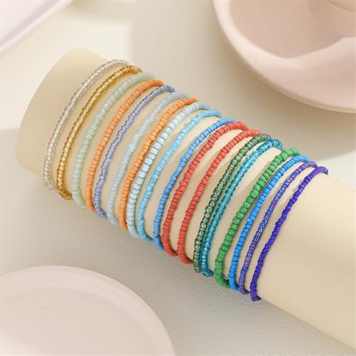 Fuqimanman2020 18Pcs Boho Stackable Beaded Bracelets for Women Colorful Handmade Multilayered Rice Beads Anklets Set Summer Beach Bohemian Jewelry Gift - color: Style 1 Multicolor B