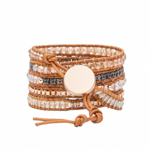 YGLINE Natural Stone Beaded Healing Wax String 5 Wraps Bracelets - color: golden